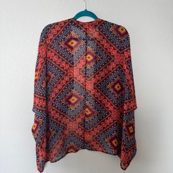 Arizona Kimono Duster Cardigan Sheer Colorful Aztec Boho Women's Size Medium - Picture 4 of 4